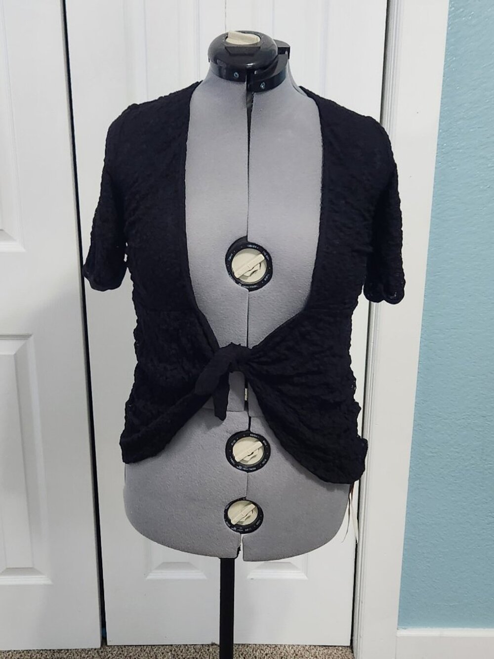 NWT We Are HAH All Tied Up Lace Tie Front Shrug Black Womens S Cardigan Top